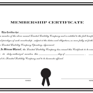 LLC Membership Certificate ︱ Instant Download︱pdf Etsy