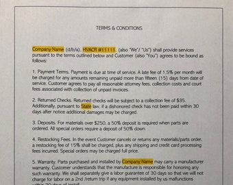 HVAC ︱ Terms & Conditions ︱Template ︱Contract ︱Mechanical
