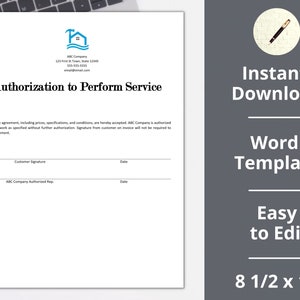 Authorization to Perform Service Document ︱HVAC Servicing ︱ Construction ︱Plumber ︱Instant Download