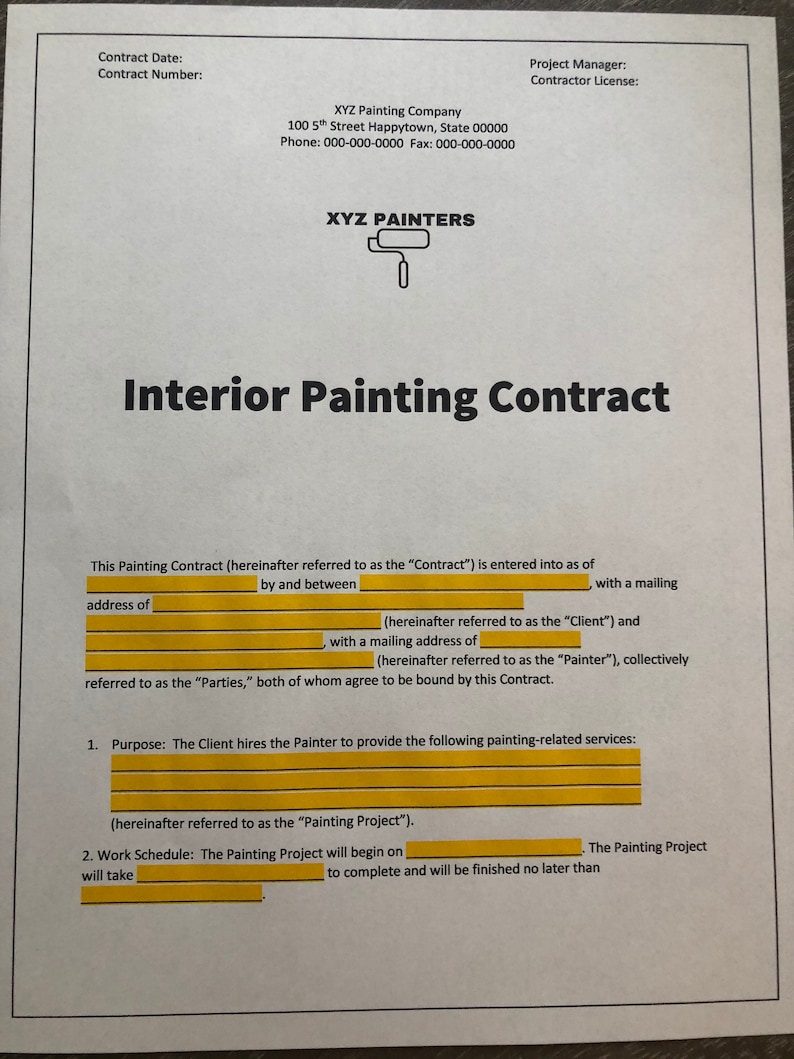 Interior Painting Contracts Reference: Painting Company Contract Agreement Painter Template Proposal