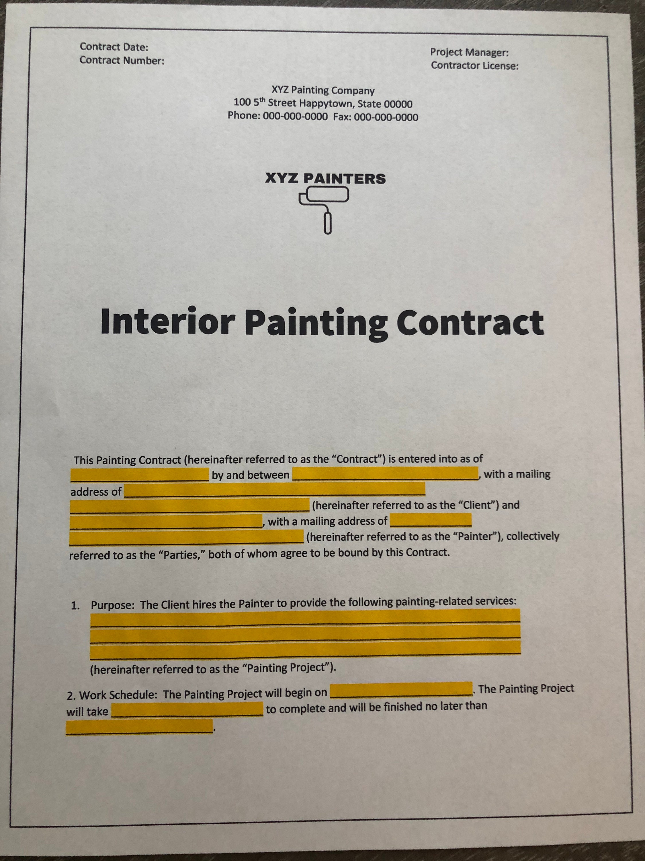 Painting Company Contract agreement painter template - Etsy