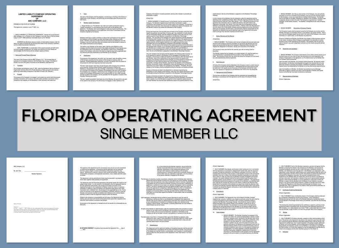 Florida Operating Agreement ︱template ︱LLC ︱instant Download ︱single Florida Operating Agreement ︱template ︱LLC ︱instant Download ︱single