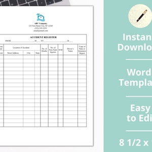 Accident Register ︱ FMCSA ︱ Template ︱ Registry Log ︱ Instant Download