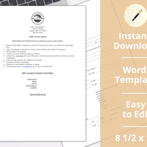 New Carrier Setup Packet ︱ Broker Template ︱Carrier Agreement ︱ Trucking Company ︱ Instant Download ︱ Edit in Microsoft Word
