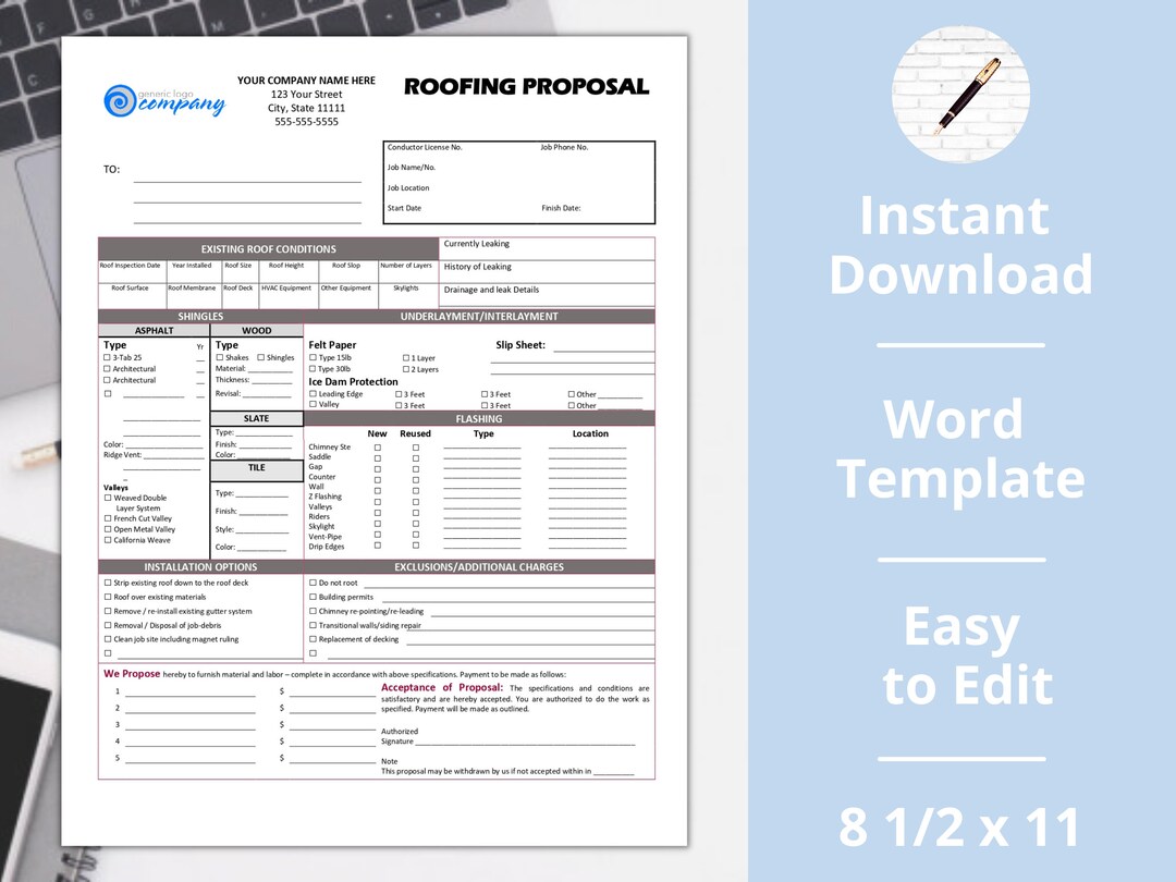 Roof estimate roofing Installation Contract proposal agreement
