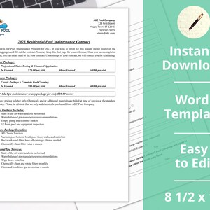 Pool Maintenance Contract ︱ Service Contract ︱ Instant Download ︱ Easy to Edit