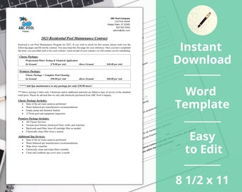 Pool Maintenance Contract ︱ Service Contract ︱ Instant Download ︱ Easy to Edit