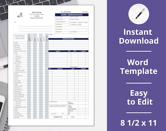 PLUMBING Service Work Order &amp; Invoice / Business Form Template - Etsy