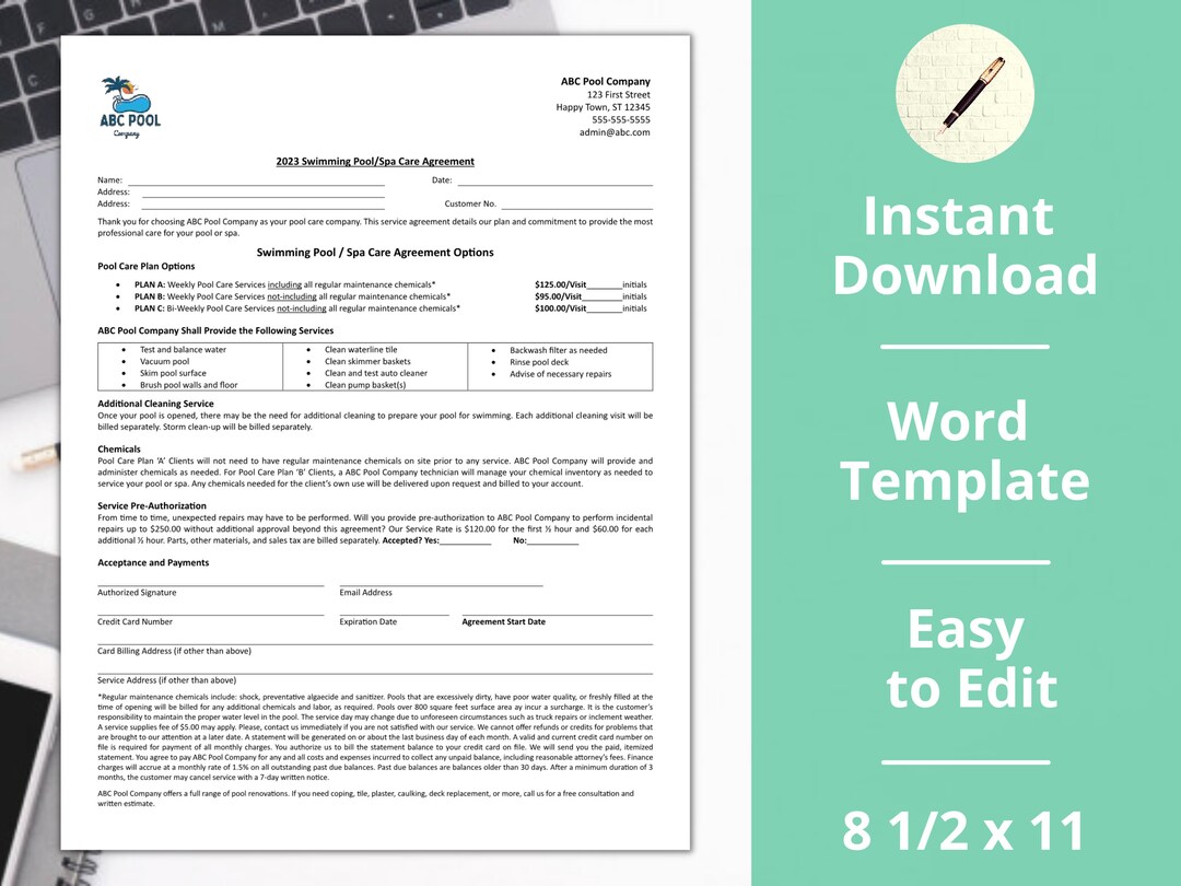 Pool Maintenance Agreement Service Contract SPA Maintenance plan