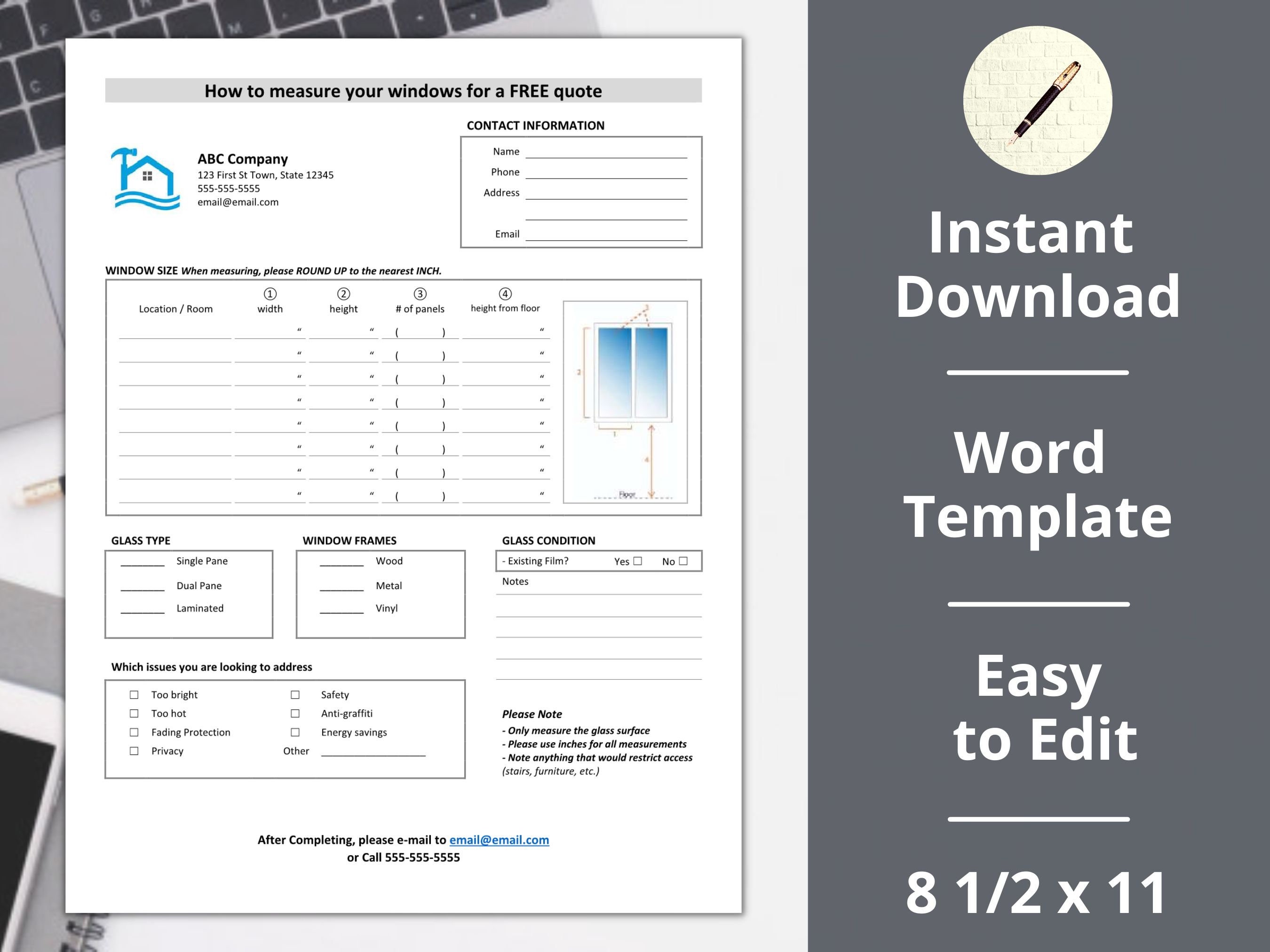 Window Estimate Form Window Installation Replacement instant Download