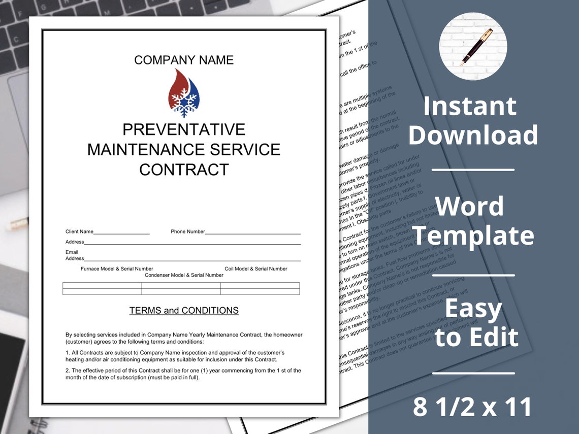 HVAC Preventative Maintenance Contract ︱template︱ Service Contract - Etsy
