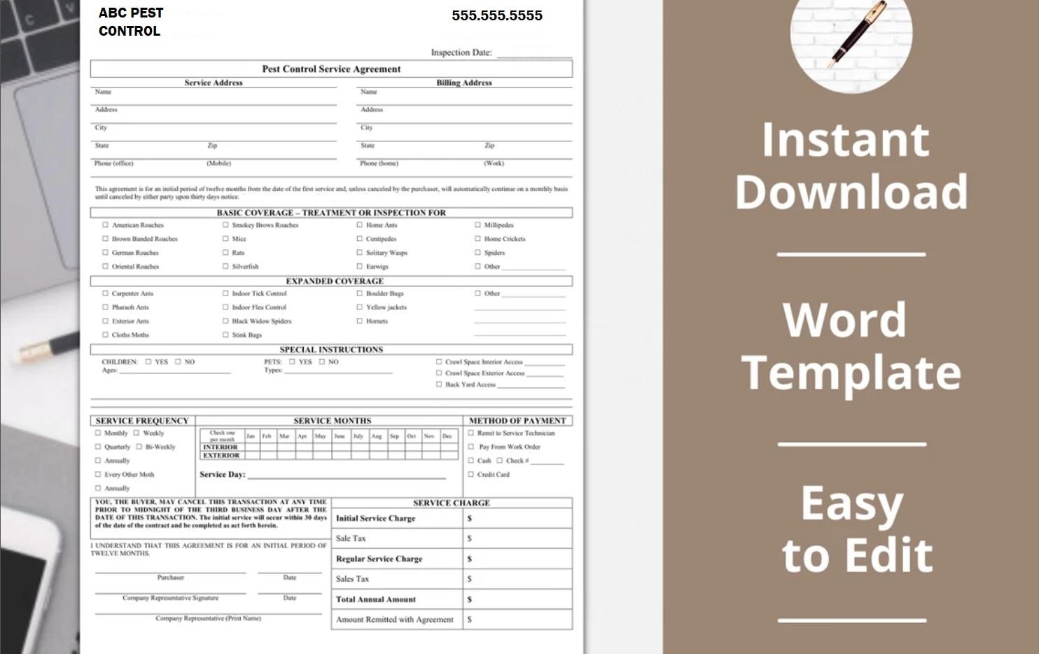 Pest Control Service Agreement Template Etsy