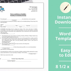 Pool Draining Contract ︱ Service Contract ︱ Instant Download ︱ Easy to Edit
