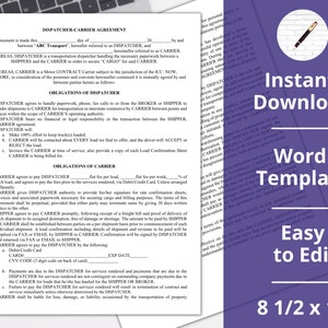 Dispatcher & Carrier Agreement︱ Instant Download ︱Microsoft Word ︱Contract