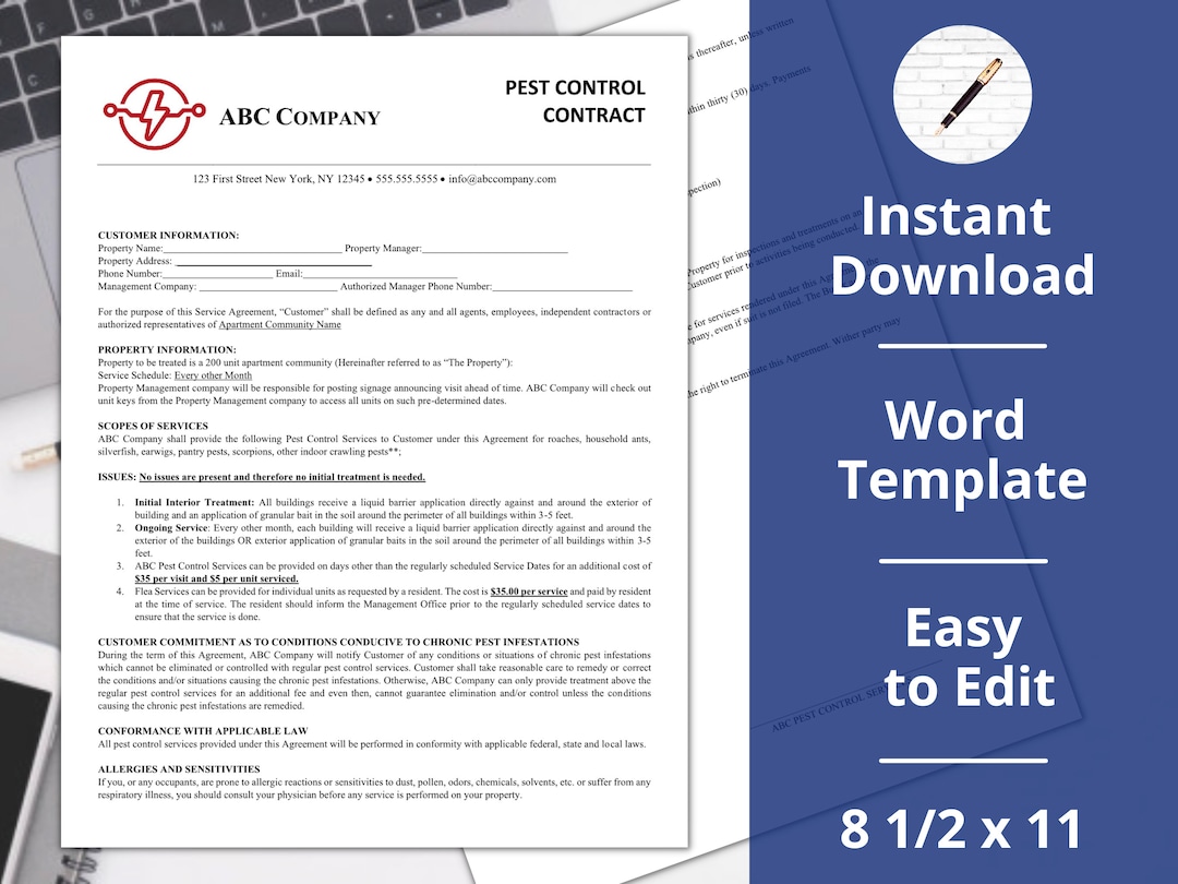 Pest Control ︱ Contract ︱agreement ︱ Template ︱exterminator ︱ Estimate ...