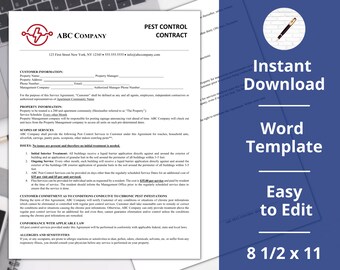 Pest Control ︱ Contract ︱Agreement ︱ Template ︱Exterminator ︱ Estimate ︱Microsoft Word