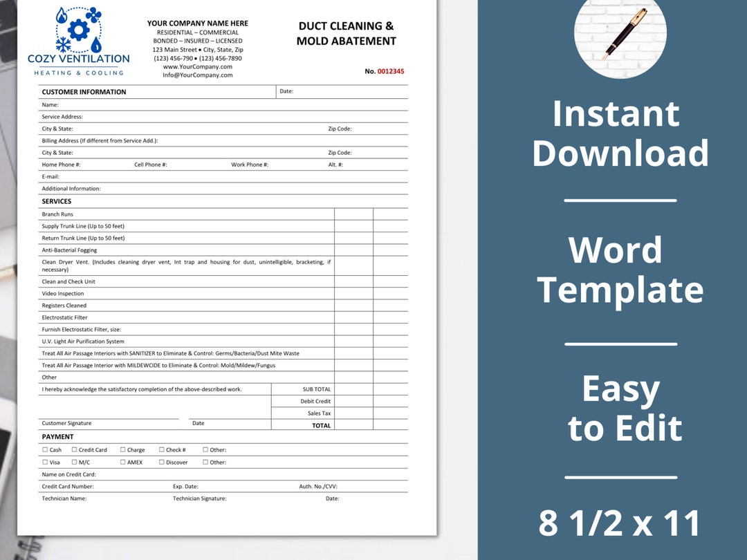 Duct Cleaning invoice Estimate contract agreement mold Treatment