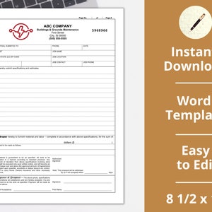 May include: A white document with the text "ABC COMPANY Buildings & Grounds Maintenance" and a lightning bolt logo. The document is labeled "Proposal Submitted To" and includes fields for contact information. The right side of the image has the text "Instant Download Word Template Easy to Edit 8 1/2 x 11".