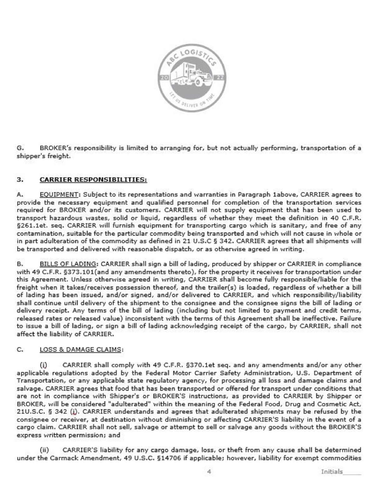 Brokercarrier Agreement contract instant Download template Etsy