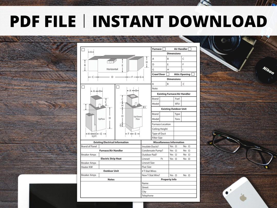 HVAC SPEC SHEET Ducts measuring template heating Cooling Etsy