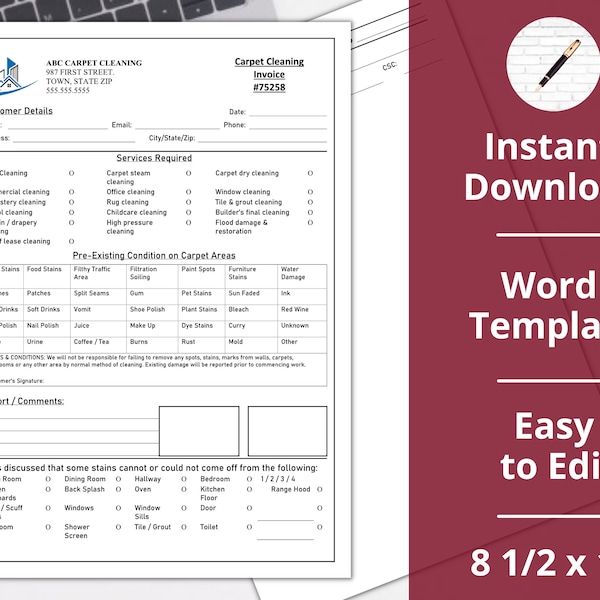 Carpet Cleaning ︱ Contract ︱Agreement ︱Proposal ︱Template ︱ Estimate ︱ Invoice
