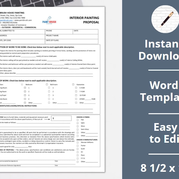 Interior Painting Estimate Template Etsy