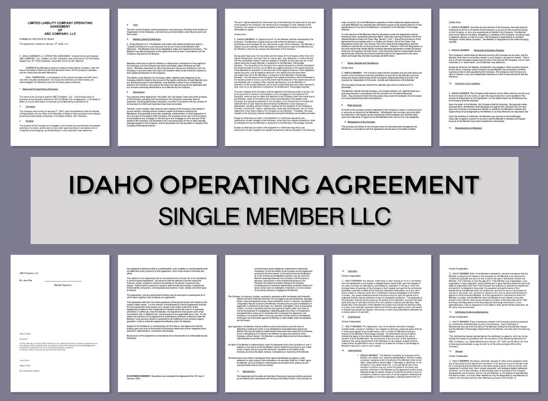 Idaho Operating Agreement ︱template ︱LLC ︱instant Download ︱single