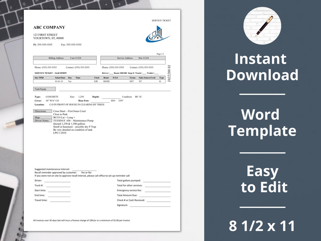 Septic Tank Company Repair Pumping Estimate Invoice Proposal Instant Download Etsy