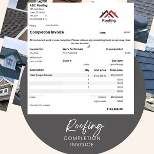 Roofing Invoice︱Completion Invoice︱Roof Replacement︱Scope︱Instant Download︱Excel Format