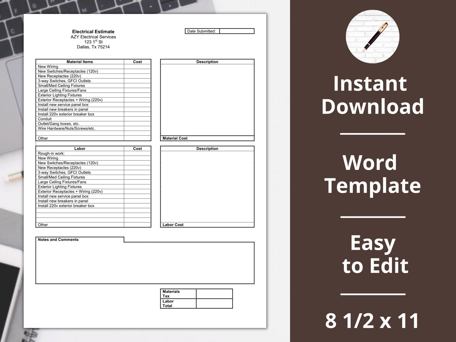 Electrical Estimate template invoice proposal electrical Services Etsy