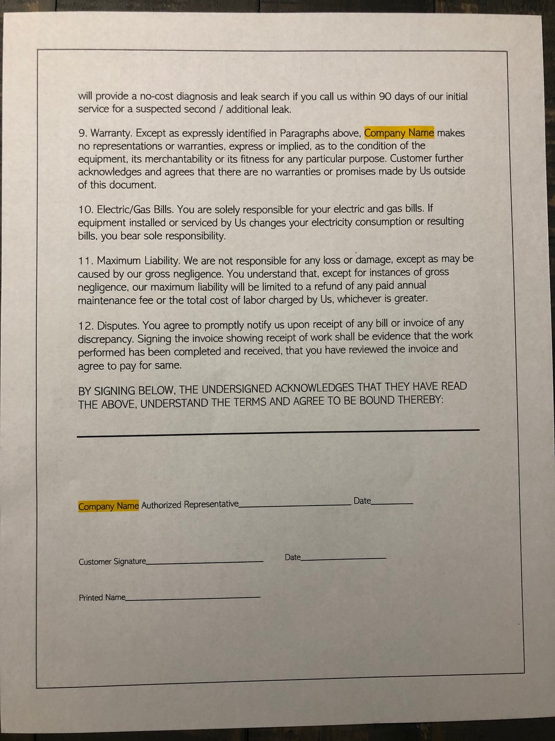 HVAC Terms & Conditions template contract mechanical Etsy