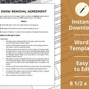 Snow Removal ︱ Agreement ︱ Template ︱Invoice ︱Proposal ︱Estimate︱ Contract ︱ Ice Treatment ︱Salt Spreading