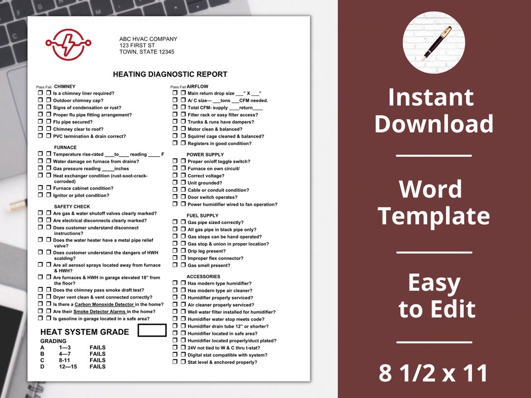 Heating Diagnostic Check List ︱ Sheet ︱instant Download ︱ HVAC ...