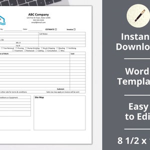Tree Removal Estimate︱ Tree Cutting Invoice ︱Instant Download ︱