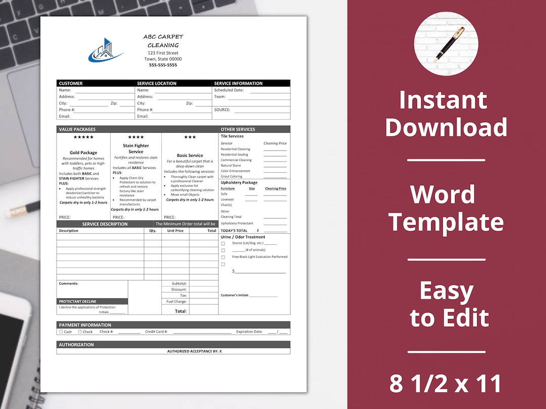 Carpet Cleaning Contract agreement proposal template Estimate Invoice