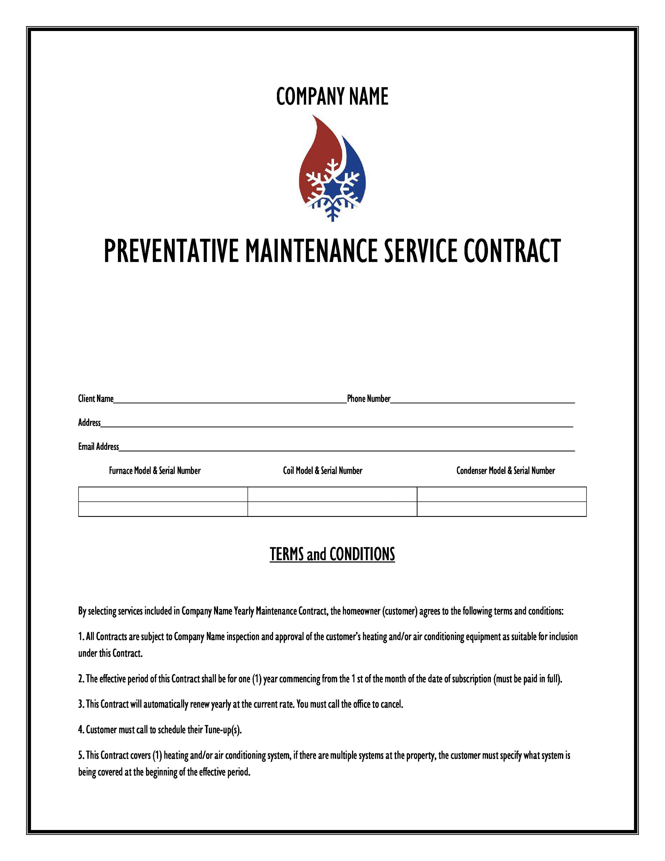 HVAC Preventative Maintenance Contract Template Service HVAC Preventative Maintenance Contract Template Service