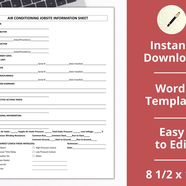 Jobsite Information Sheet Etsy