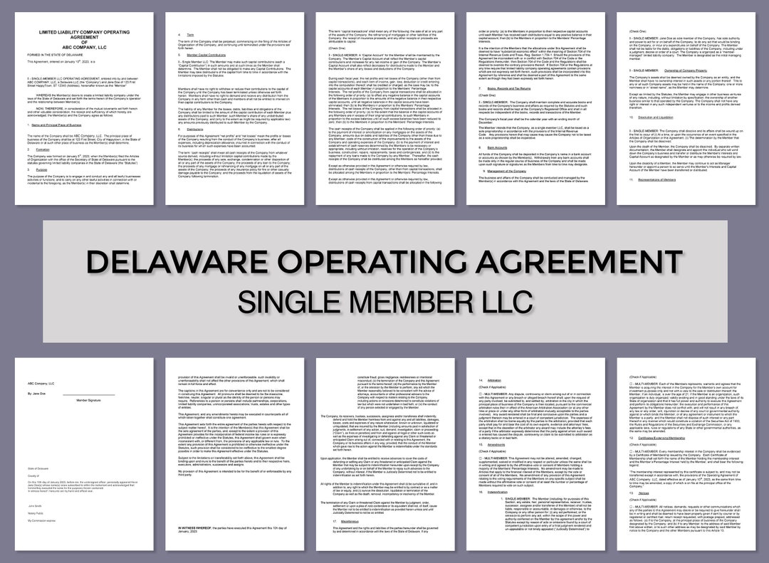 Delaware Operating Agreement template LLC instant Download single Delaware Operating Agreement template LLC instant Download single