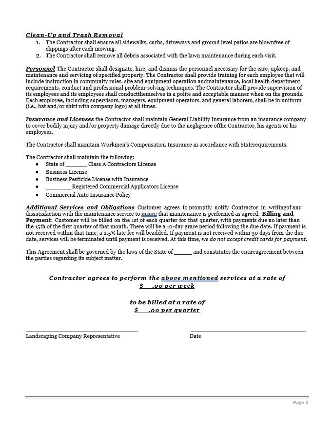 Lawn Services Maintenance Agreement ︱contract ︱template ︱landscaping