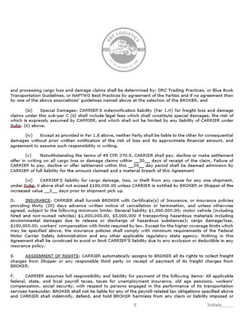 Brokercarrier Agreement contract instant Download template microsoft Brokercarrier Agreement contract instant Download template microsoft