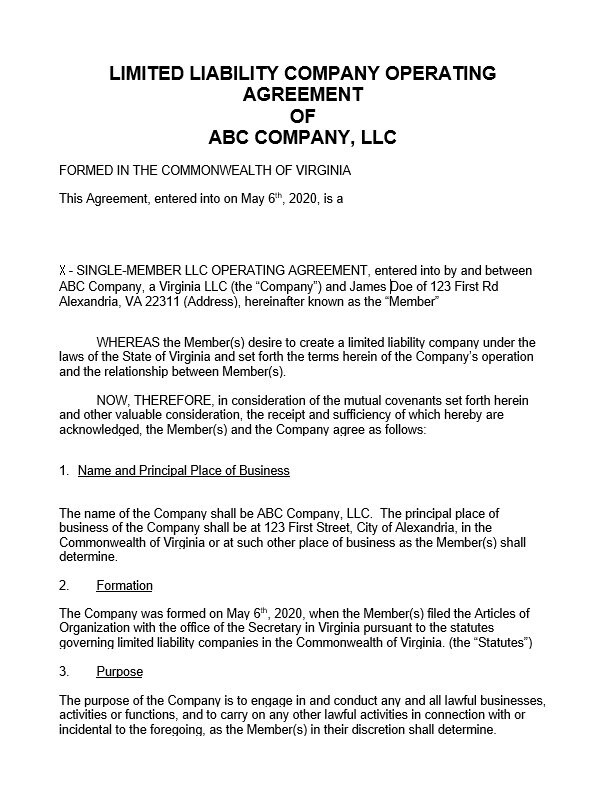 Virginia Operating Agreement ︱template ︱LLC ︱instant Download ︱single ...