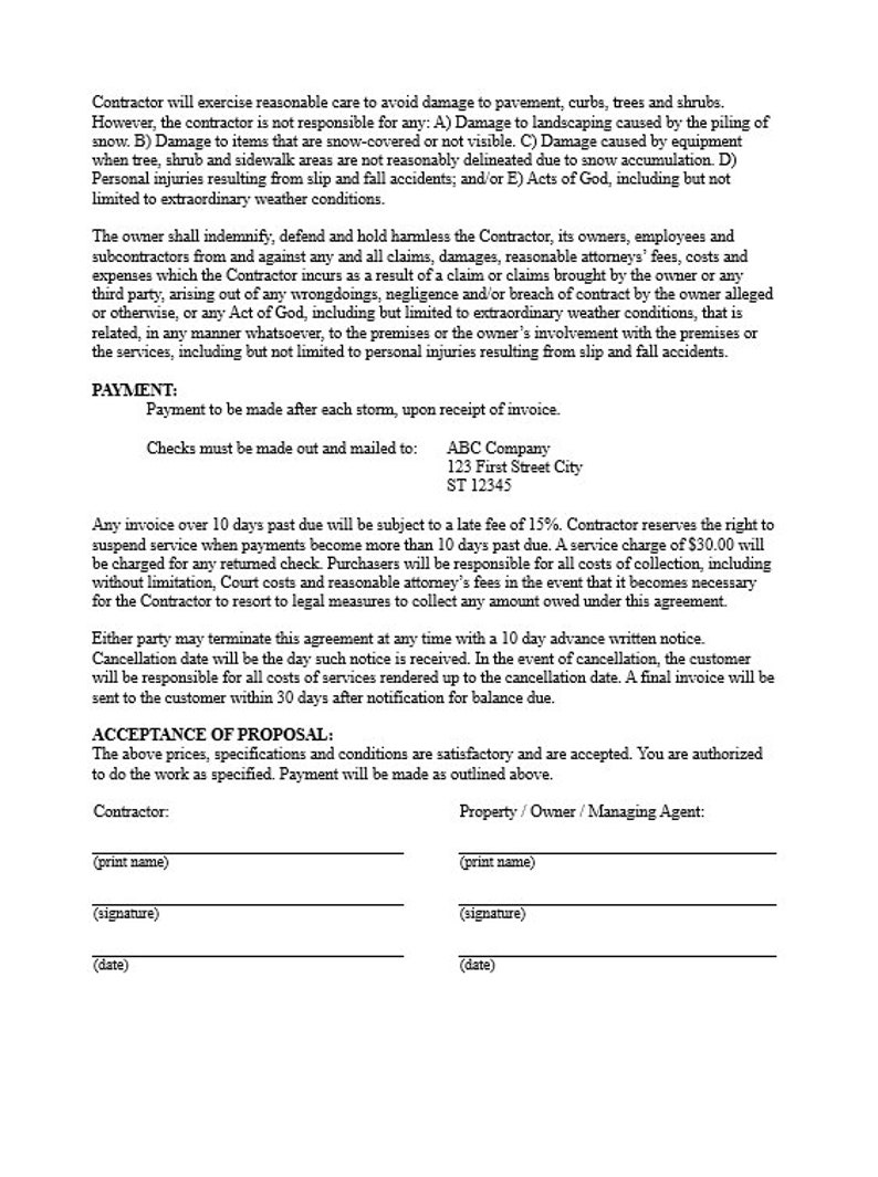 Snow Removal Snow Plowing Agreement Template seasonal Snow Maintenance