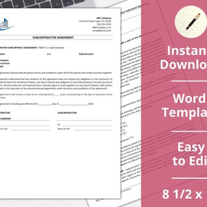 Subcontractor Agreement ︱ Contractor Contract ︱ Sub-Contractor ︱Template ︱ Instant Download