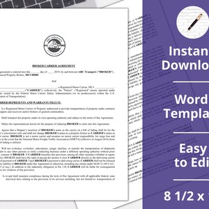 ブローカーとキャリアの契約 ︱契約書 ︱即時ダウンロード ︱テンプレート ︱Microsoft Word
