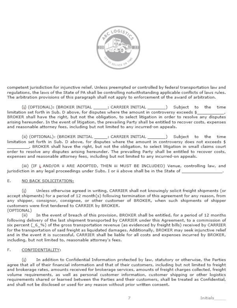 Brokercarrier Agreement contract instant Download template Etsy