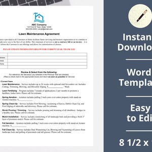 Lawn Maintenance Agreement ︱Contract ︱Snow Removal Maintenance ︱Landscaping ︱ Landscape ︱Instant Download