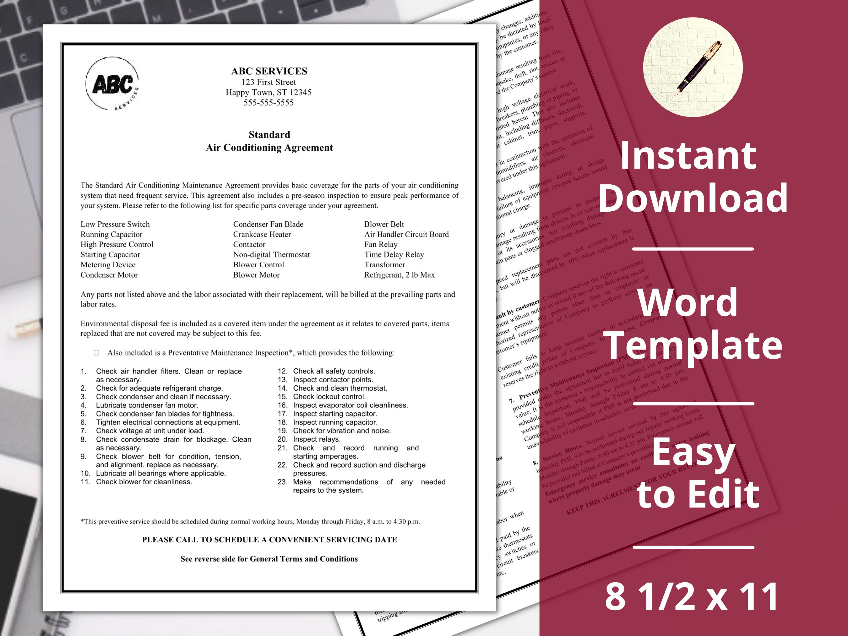 Air Conditioning Maintenance Agreement Contract template Instant