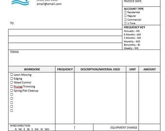 Residential Lawn Maintenance Agreement ︱ Landscaping Invoice︱ Instant Download ︱Word