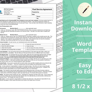 Pool Service Contract ︱ Service Agreement︱ Instant Download ︱ Easy to Edit