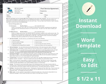 Pool Service Contract ︱ Service Agreement︱ Instant Download ︱ Easy to Edit